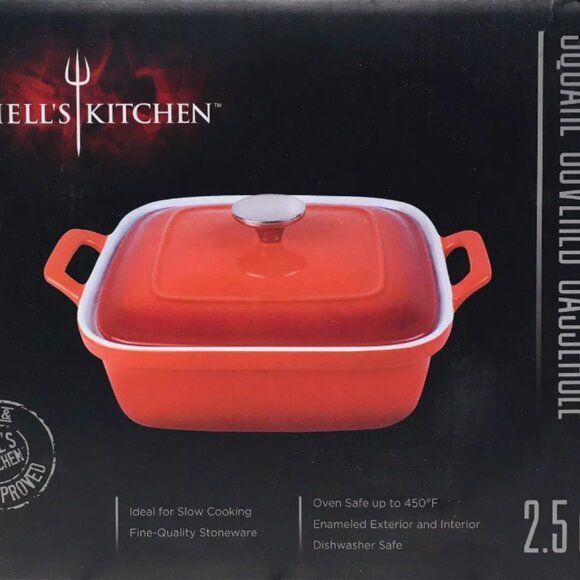 Gordon Ramsey 2.5 Qt Square Covered Red Stoneware Casserole - Picture 2 of 4